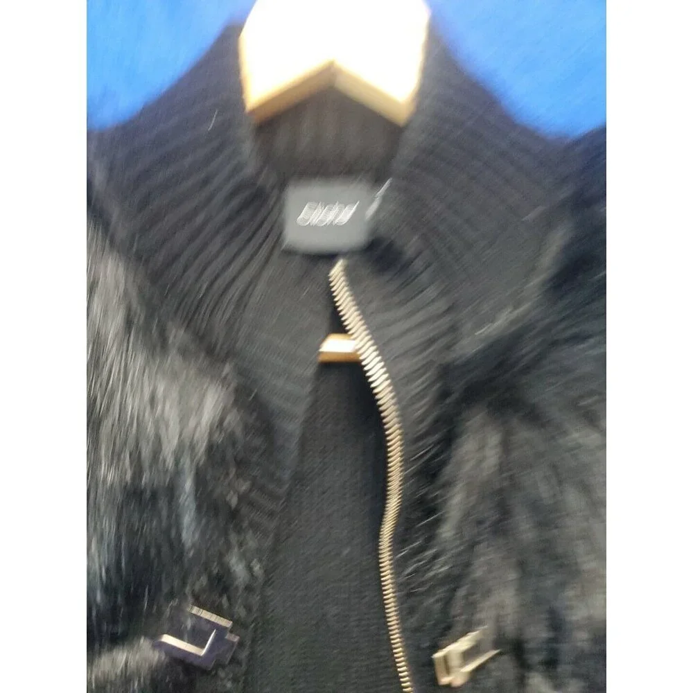 Cliche Black Faux Fur Wool Knit Sweater Vest Size S